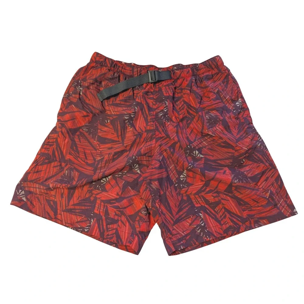 Columbia Omni-Shade Mens Medium Red Tropical Leaf‎ Print Belted Outdoor Shorts